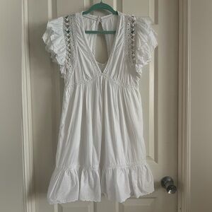 Anthropologie white cotton ruffled Dress with lace details. EUC! Size XS